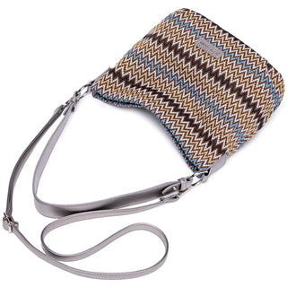 Women's shoulder bag in multicolor zigzag pattern, crafted from high-quality polyester, perfect for everyday use.