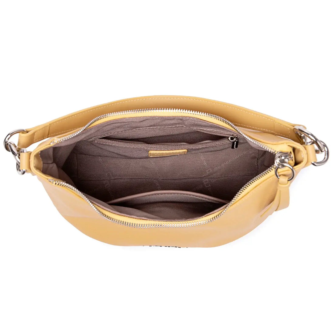 Yellow luxury crossbody bag for women, casual satchel with zipper closure and soft interior lining.