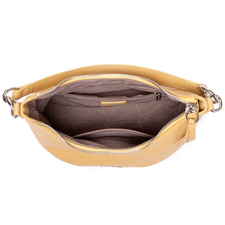 Yellow luxury crossbody bag for women, casual satchel with zipper closure and soft interior lining.