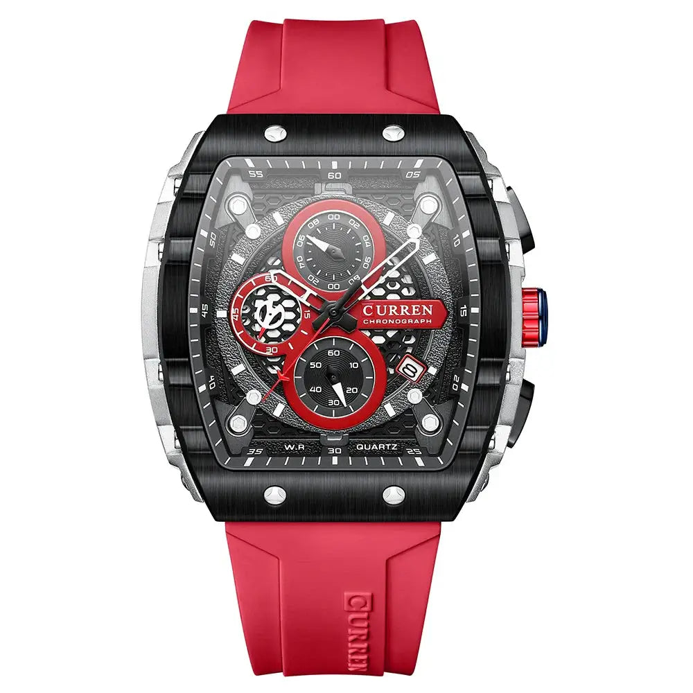 Sports Watches Unique Rectangular - Casual Quartz Silicone with black dial and red silicone band