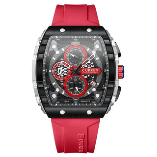 Sports Watches Unique Rectangular - Casual Quartz Silicone with black dial and red silicone band