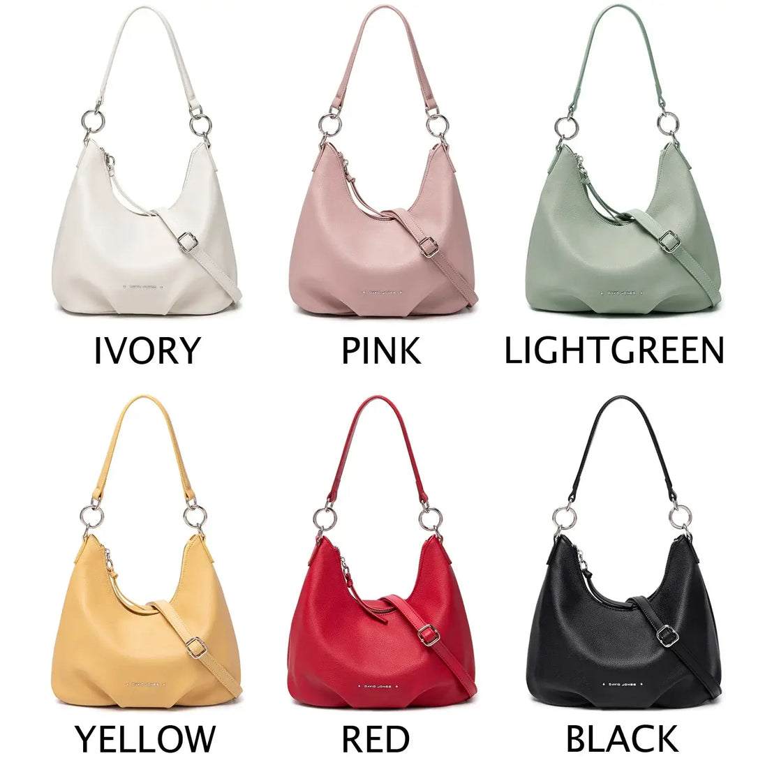Luxury shoulder bags for women in ivory, pink, light green, yellow, red, and black - casual crossbody style.