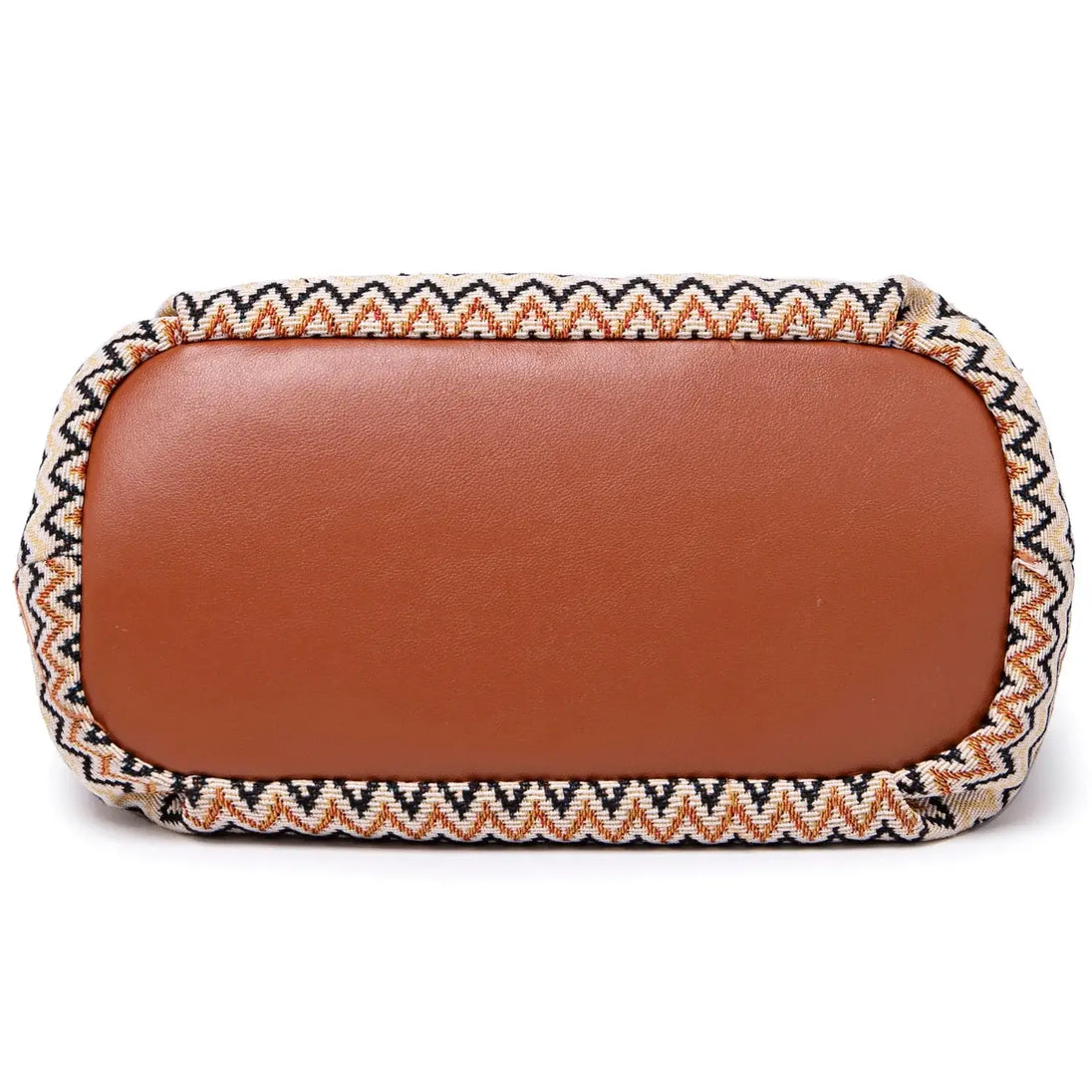 Brown and multicolor zigzag pattern women's shoulder bag base, showcasing stylish design and durability.