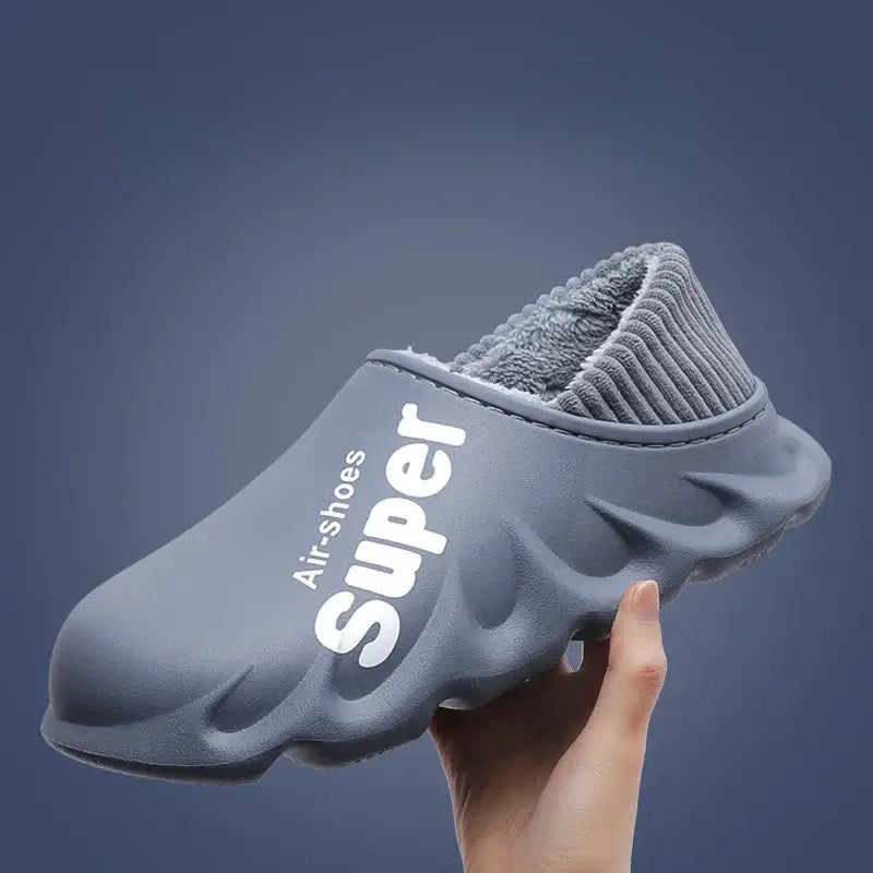 Winter Slippers Warm Unisex Shoes Waterproof in gray color with a comfortable design