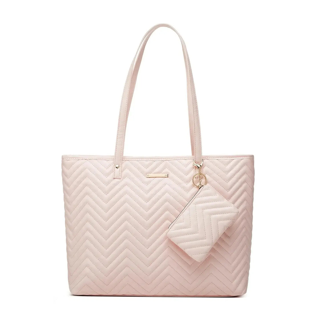 Tote Bag Soft & Versatile Two Piece Set in light pink with quilted design and matching pouch for daily use.