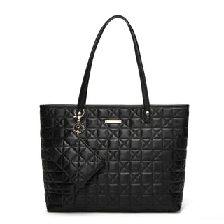Tote Bag soft and versatile two piece set in quilted black microfiber with detachable pouch.
