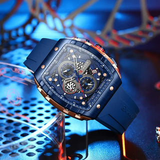 Sports Watches Unique Rectangular - Casual Quartz Silicone, featuring a blue design and silicone band, perfect for sports activities.
