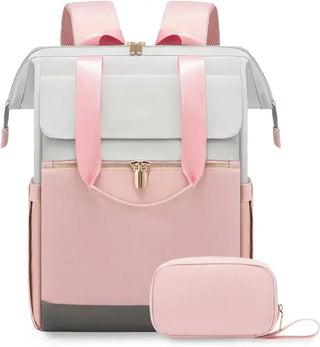 Stylish Women's Backpack in pastel colors with zipper closure and removable pouch.