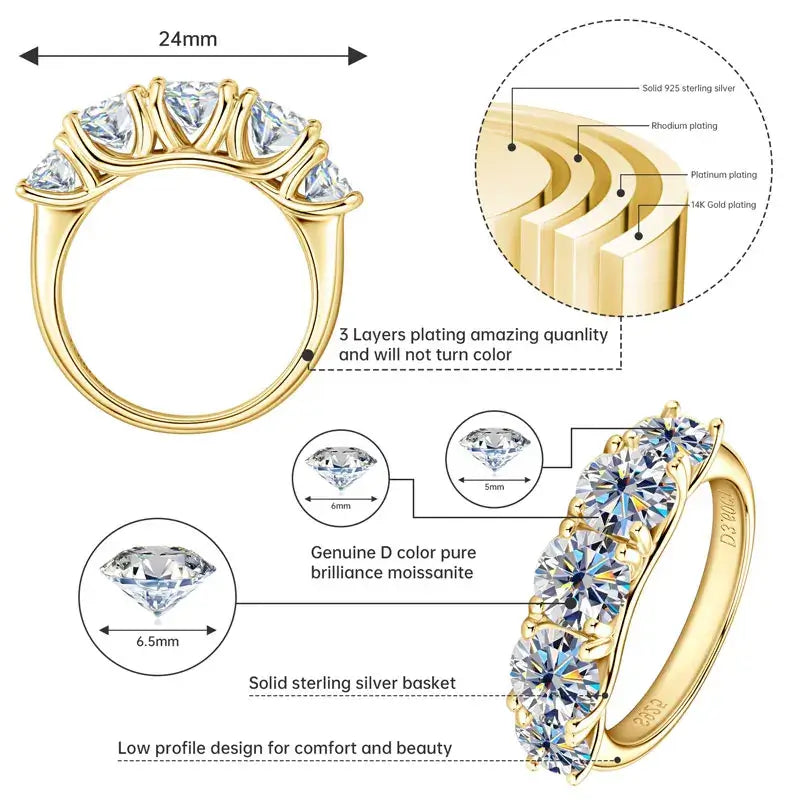 Moissanite Wedding Rings for Women featuring 24mm design with three layers of plating and genuine D color brilliance.