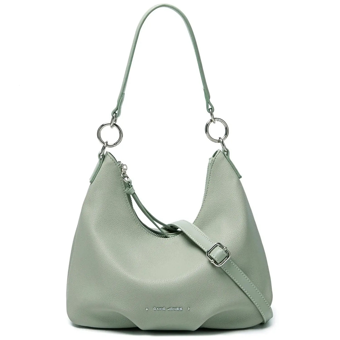 Light green luxury crossbody bag for women, casual satchel with wide straps and zipper closure.
