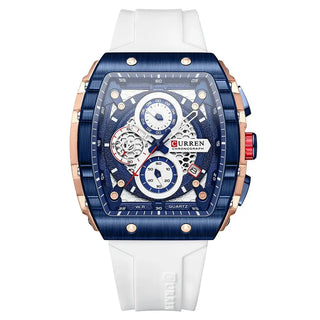Sports Watches Unique Rectangular - Casual Quartz Silicone with blue dial and white silicone band.