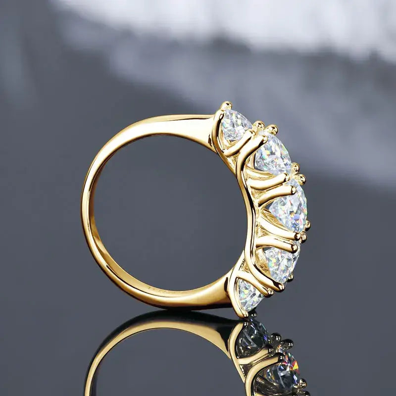 Moissanite Wedding Rings for Women, 18k Gold Plated with sparkling stones in elegant setting.