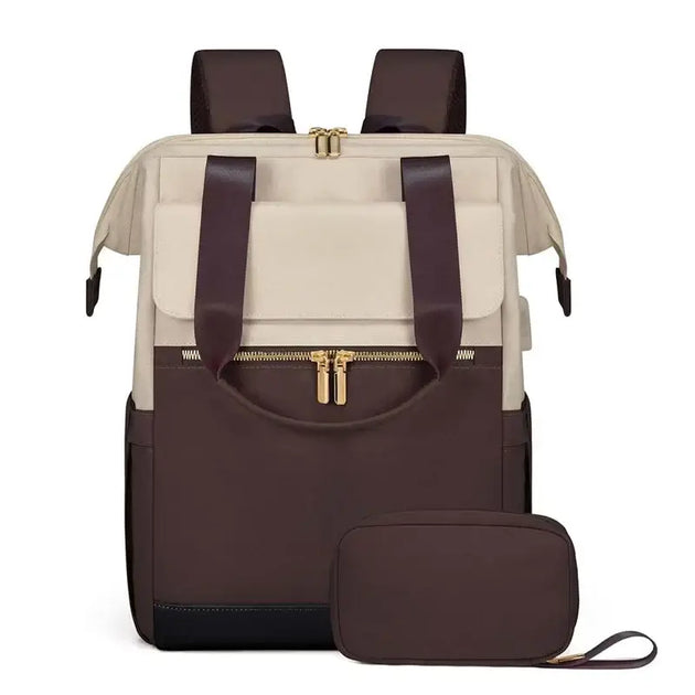 Stylish Women's Backpack with soft handles, zipper closure, and matching accessory pouch, designed for unisex use.