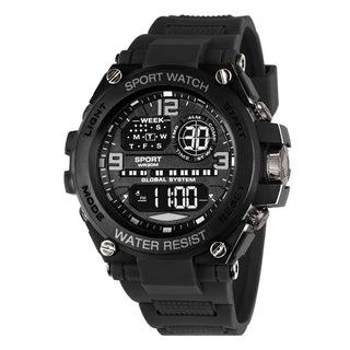 Mens Digital Sport Watch – Waterproof Electronic Stopwatch with black band and multifunctional display features.