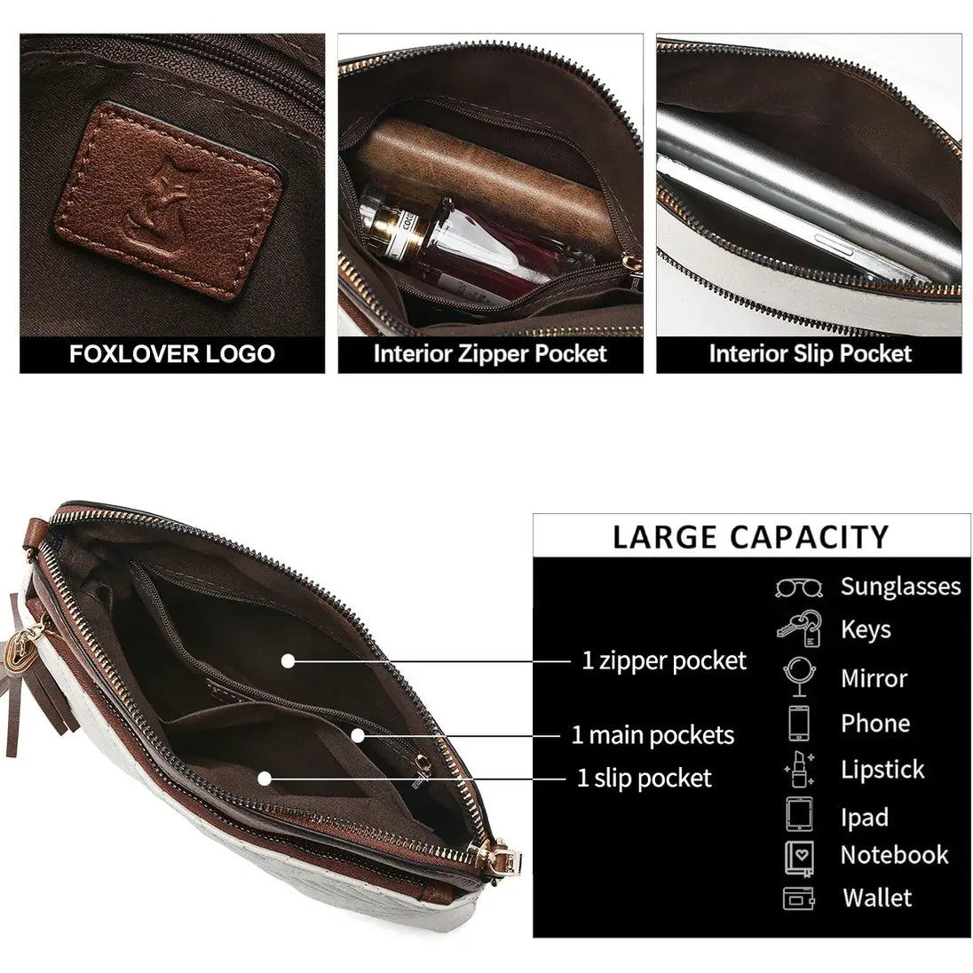 Interior view of PU Crossbody Bag showing pockets and compartments for organization and storage