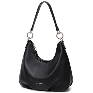 Luxury black crossbody bag for women, casual shoulder handbag with soft PU material and zipper closure.