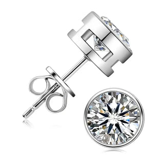 Round Moissanite Stud Earrings featuring a radiant round cut and push-back design.
