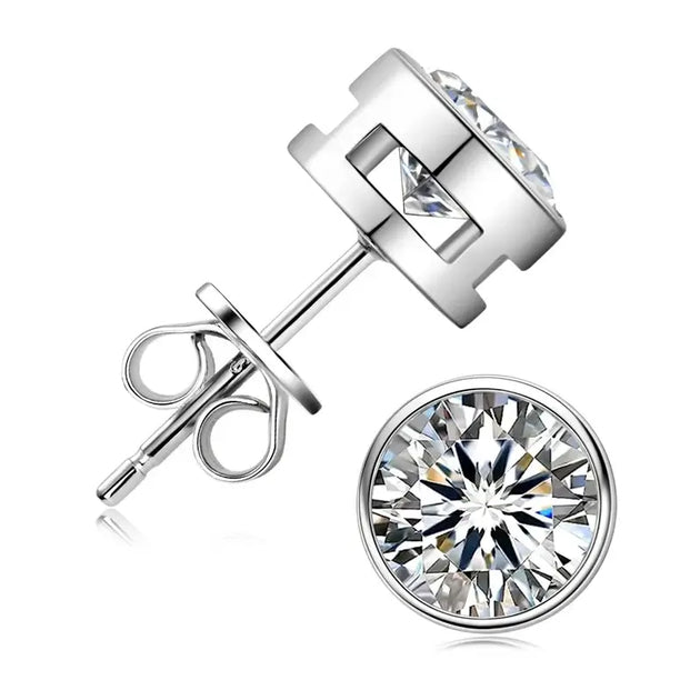 Round Moissanite Stud Earrings featuring a radiant round cut and push-back design.