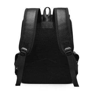 Backpack for men, leather large capacity casual travel backpack, back view with padded straps.