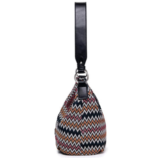 Women's shoulder bag, multicolor zigzag pattern, stylish and functional with spacious compartments.