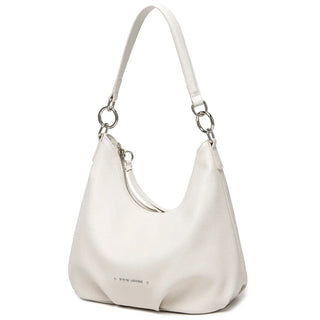 Luxury white crossbody bag for women, casual satchel with wide straps, soft PU material, zipper closure.