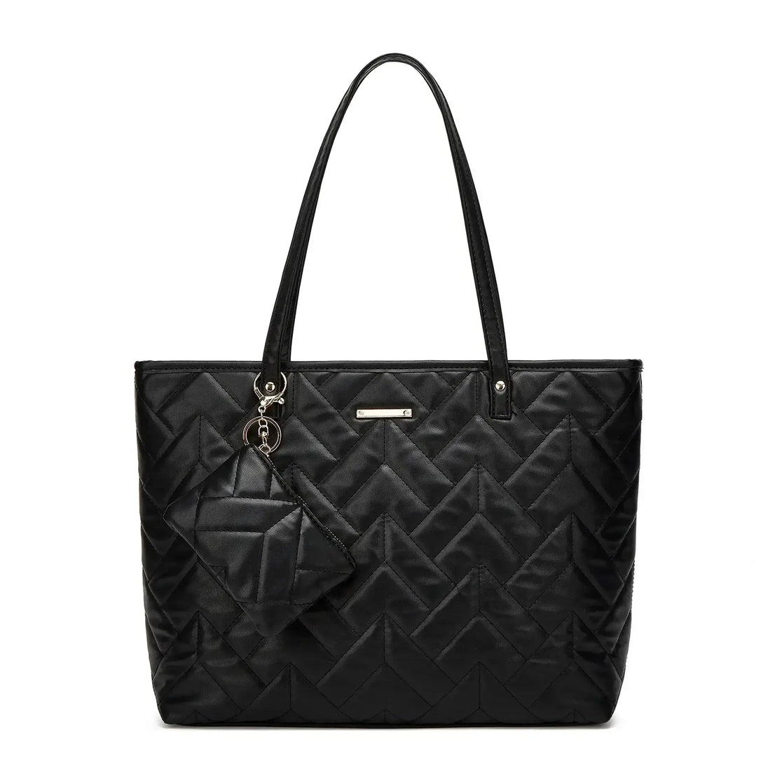 Stylish Tote Bag Soft & Versatile Two Piece Set in black quilted design, perfect for daily use and fashion-forward outfits.
