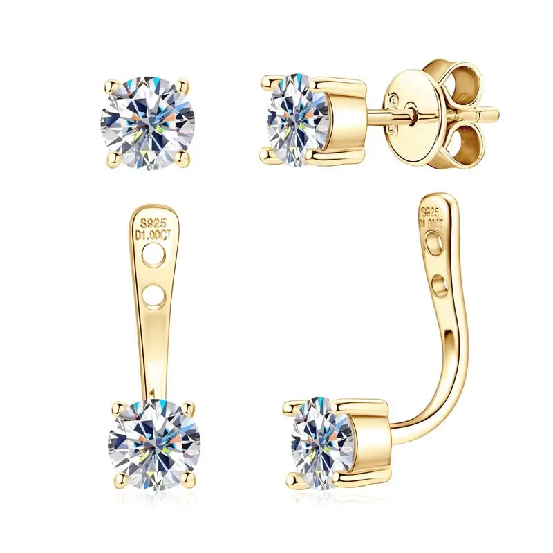 Moissanite Stud Earring For Women 2 in 1 Pierced Jewelry