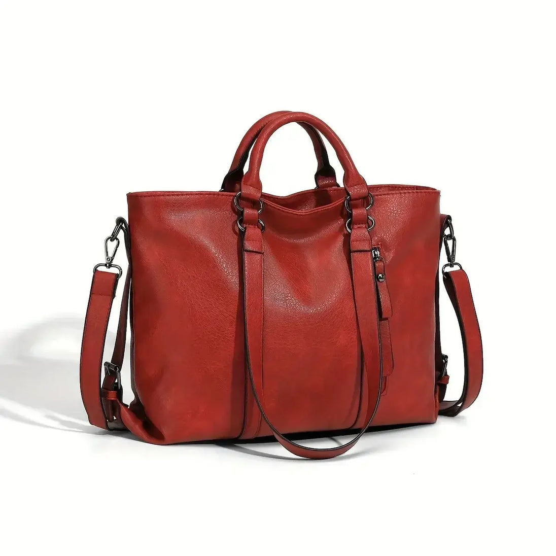 Vintage Women's Bag Large Capacity in red leather with dual handles and adjustable strap.