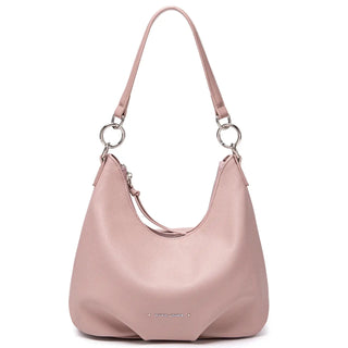 Pink shoulder bag for women, luxury crossbody satchel with soft PU material and wide straps.