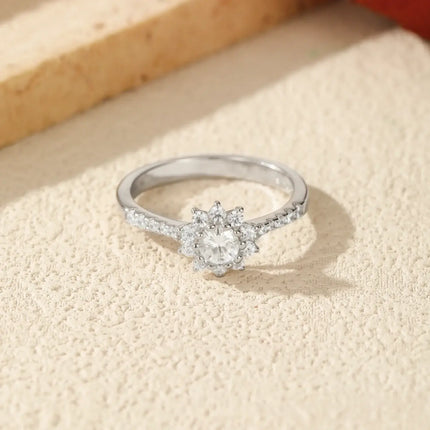 Moissanite Halo Ring in 925 Sterling Silver featuring a round-cut diamond, crafted in 925 sterling silver for lasting shine.
