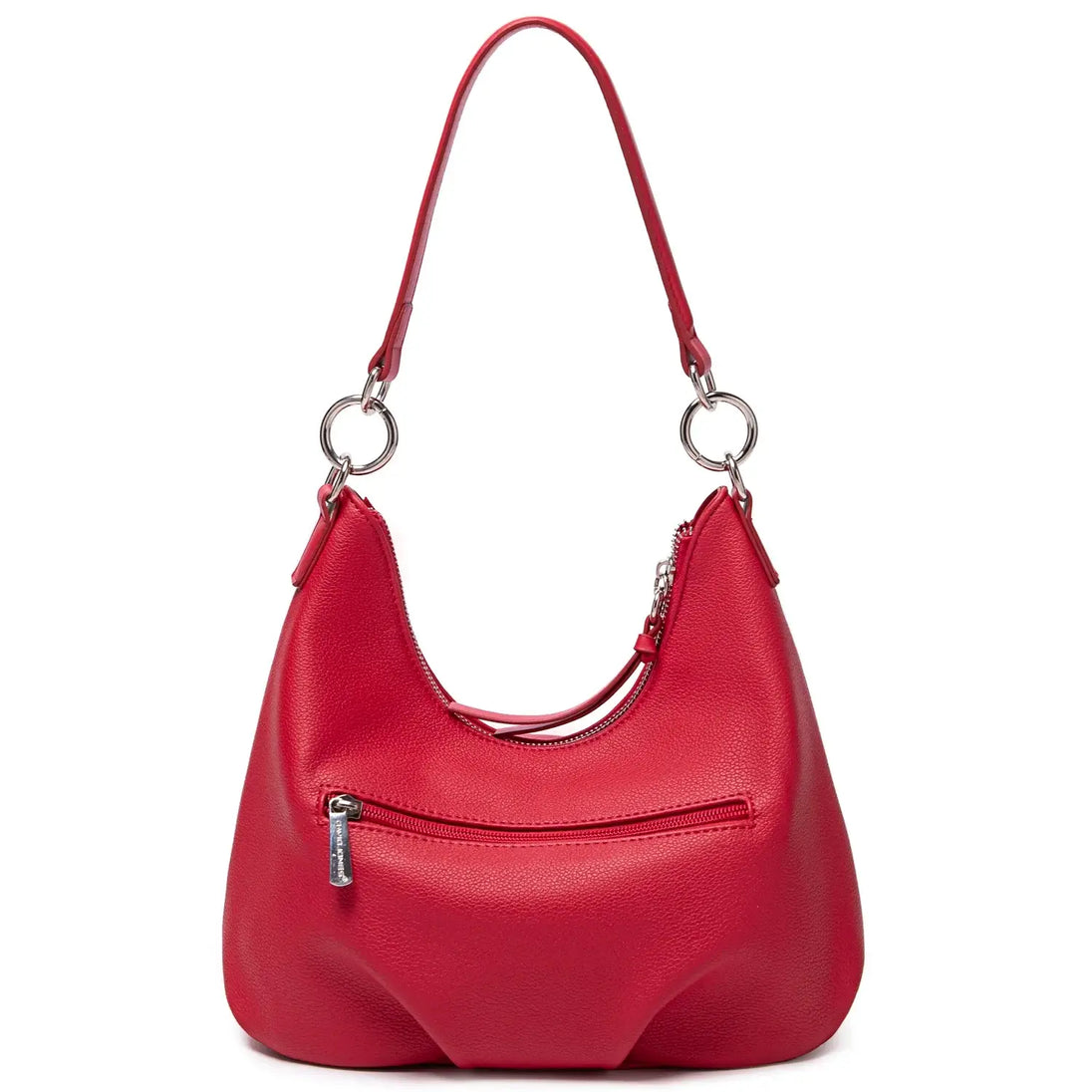 Luxury red shoulder bag for women, casual style, soft PU material with zipper closure and wide strap.