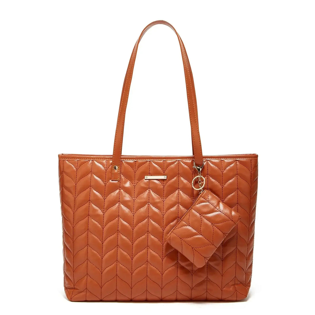 Tote Bag Soft & Versatile Two Piece Set featuring a quilted orange tote bag and removable pouch.