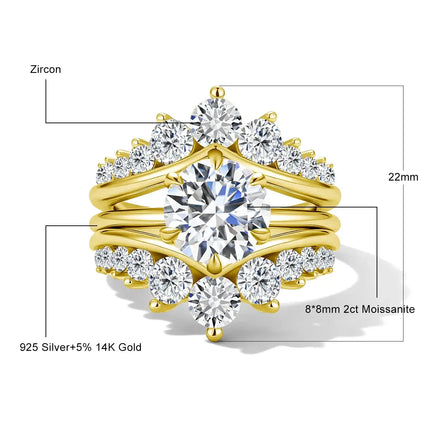 14K Gold Filled 2-Piece Bridal Ring Set with GRA Certified 2ct Moissanite