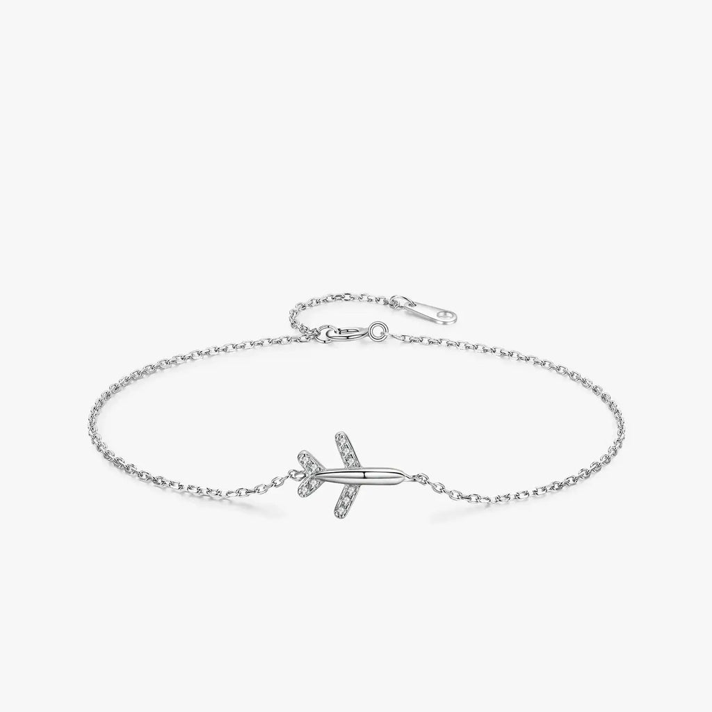 Bracelet 925 Sterling Silver with airplane design, lightweight, adjustable, perfect for parties and special occasions.