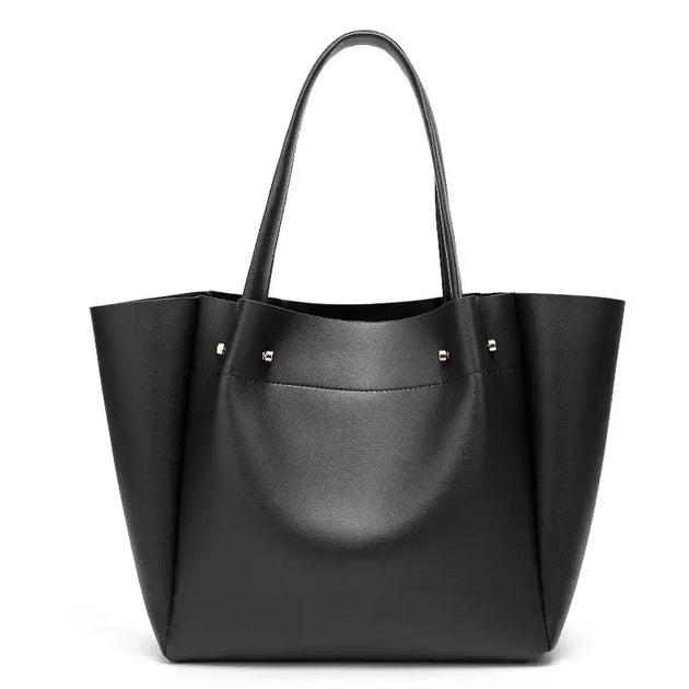 Shopper Bag with Slot Pocket and Zipper in black, featuring a sleek design and durable handles.