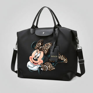 Disney Mickey Mouse Crossbody Bag featuring Minnie Mouse in a stylish black design with leopard print accents.