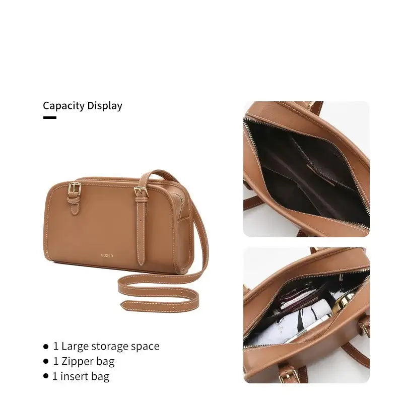 Classic Shoulder Bag with large storage space, zipper bag, and insert bag, featuring a stylish fashion design.