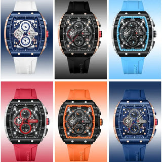 Sports Watches Unique Rectangular in various colors with silicone bands, showcasing casual quartz style.