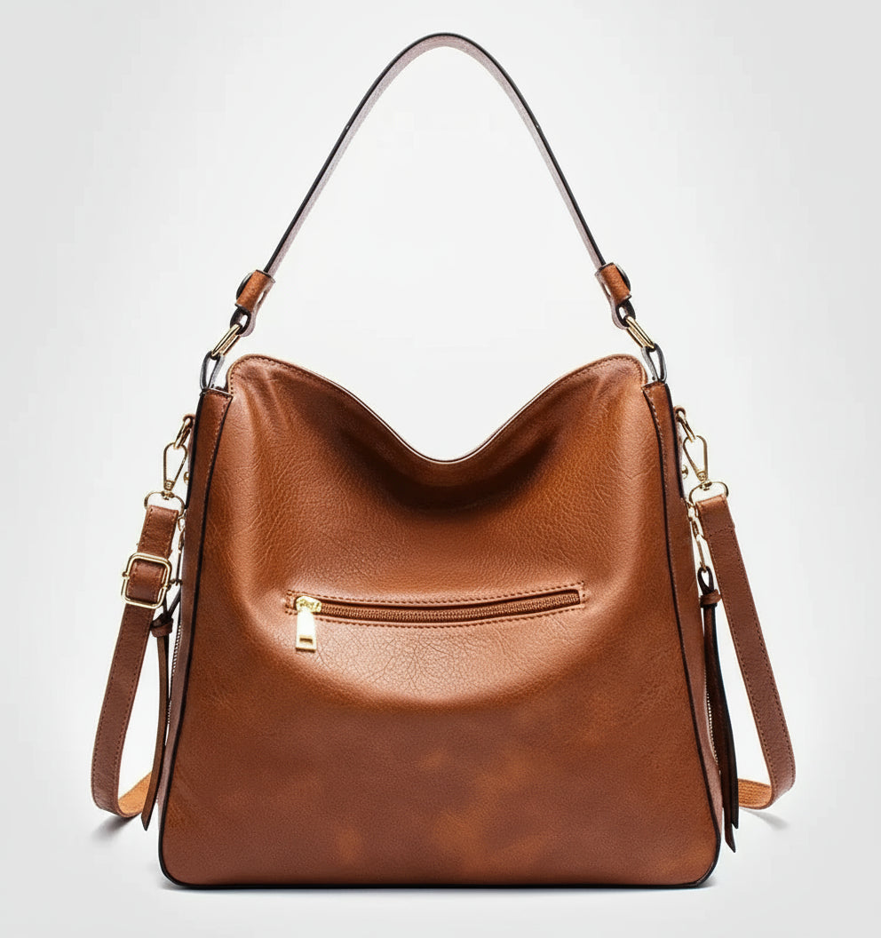 Hobo shoulder bag made from high-quality PU leather with a slouchy silhouette and gold-tone hardware.