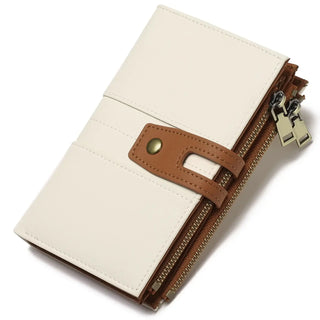 Women's Wallet with multi-card holder, featuring a stylish design in white and brown with zipper closure.