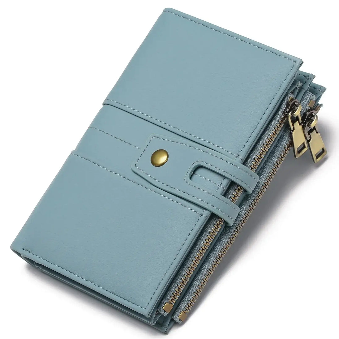 Stylish Women's Wallet with multi-card holder in light blue, featuring zipper closure and quality craftsmanship.
