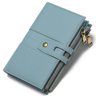 Stylish Women's Wallet with multi-card holder in light blue, featuring zipper closure and quality craftsmanship.