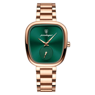 Wristwatch for Woman featuring a green dial and rose gold stainless steel band, perfect for stylish and waterproof wear.