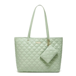 Tote Bag Soft & Versatile Two Piece Set in mint green microfiber synthetic leather with a matching pouch.