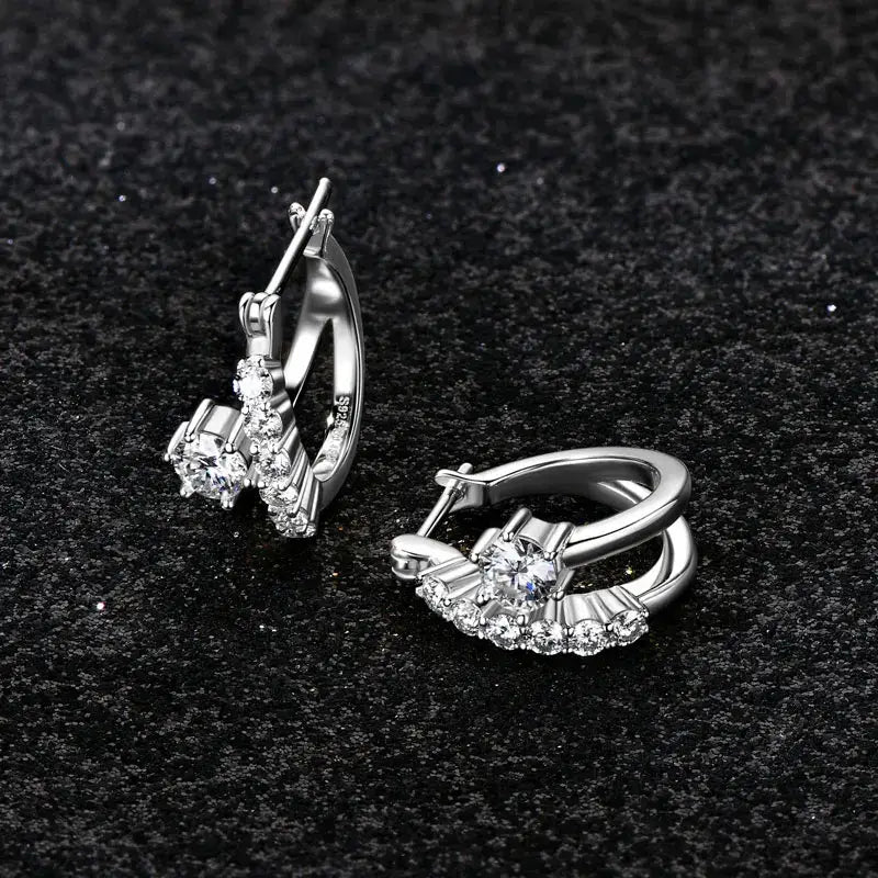 Moissanite Diamond Round Earrings for Women showcasing elegant white gold design and sparkling stones.