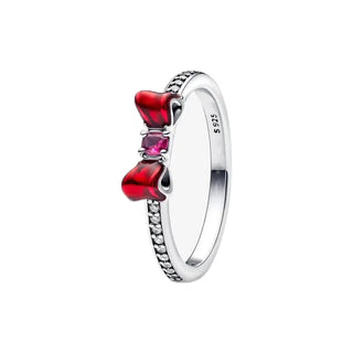 New Princess Ring Series Sterling Silver featuring a vibrant red bow design and sparkling accents.