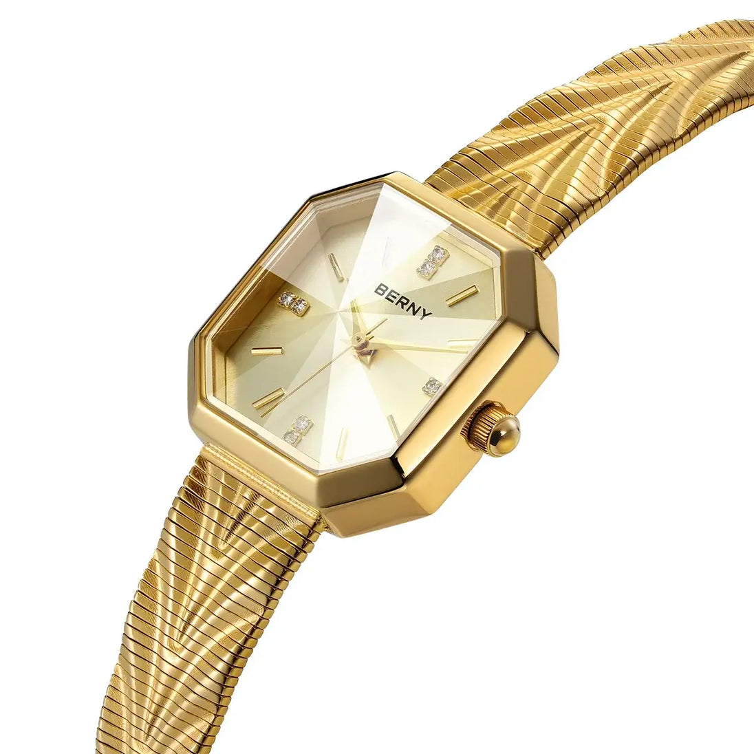 Wristwatches Stainless Steel by BERNY 2928L, featuring elegant gold octagonal design and precision quartz movement.