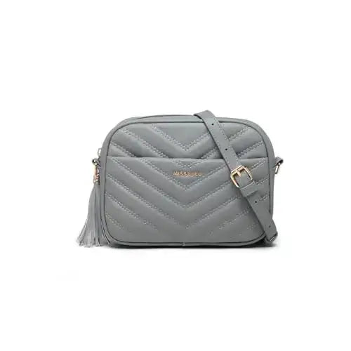 Stylish grey PU Crossbody Bag with quilted design and adjustable strap, perfect for casual outings.