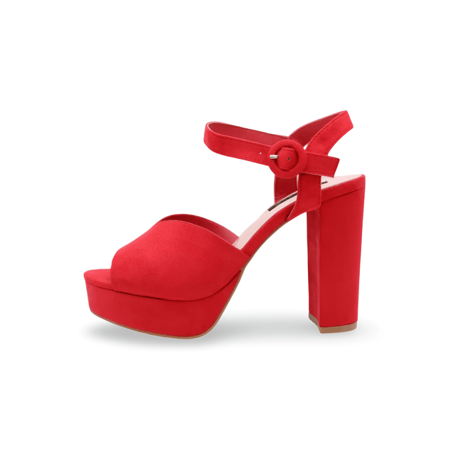 Red basic platform sandals featuring a comfortable ankle strap and stylish peep toe design.