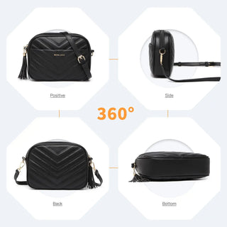 360° view of a stylish PU Crossbody Bag showcasing positive, side, back, and bottom angles.